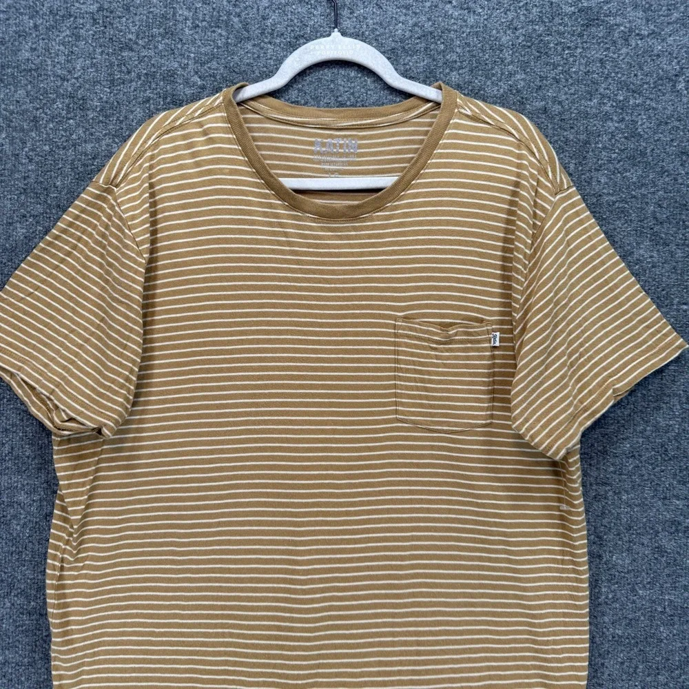 Katin Tshirt Mens Large Gold Yellow White Striped Pocket Short Sleeve Tee Casual